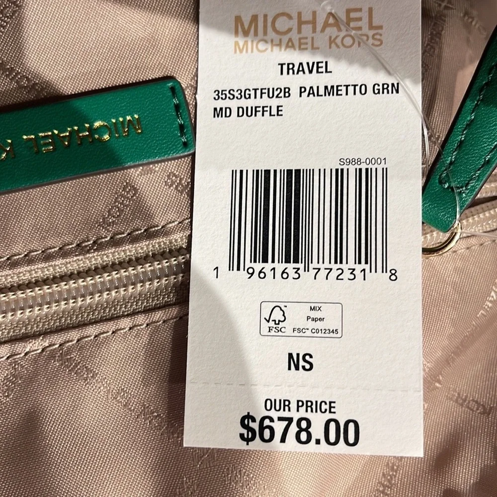 Michael Kors med Duffle Travel - Leather/Coated PALMETTO GREEN  MD DUFFLE NWT
